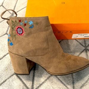 Unisa Women’s Taupe Embroidered  Ankle Booties With Side Zipper - Size 8.5 M